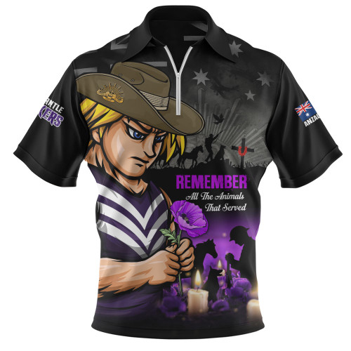 Fremantle Zip Polo Shirt Anzac Day In Memory Of Animals That Served