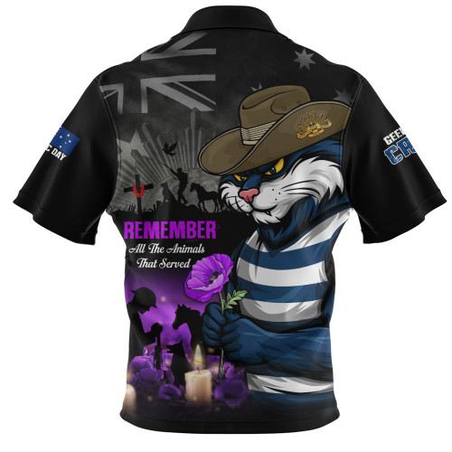 Geelong Cats Zip Polo Shirt Anzac Day In Memory Of Animals That Served