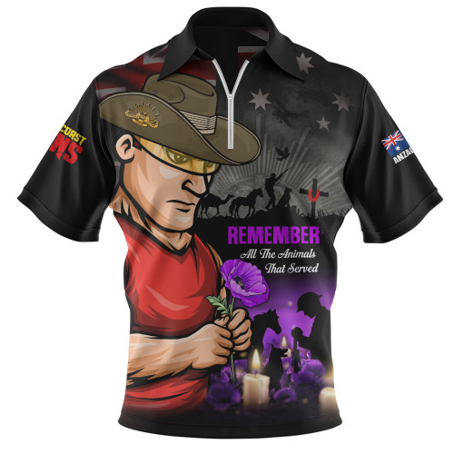 Gold Coast SUNS Zip Polo Shirt Anzac Day In Memory Of Animals That Served