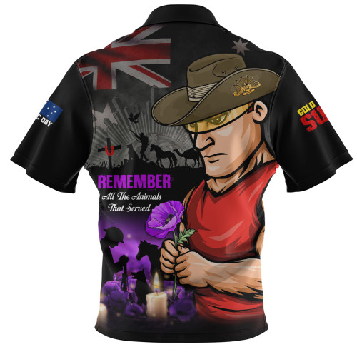 Gold Coast SUNS Zip Polo Shirt Anzac Day In Memory Of Animals That Served