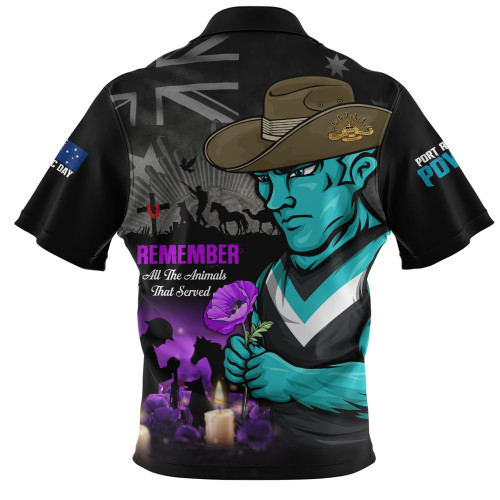 Port Adelaide Zip Polo Shirt Anzac Day In Memory Of Animals That Served