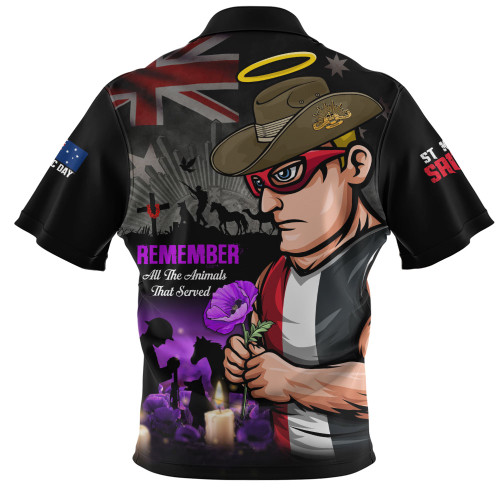 St Kilda Zip Polo Shirt Anzac Day In Memory Of Animals That Served
