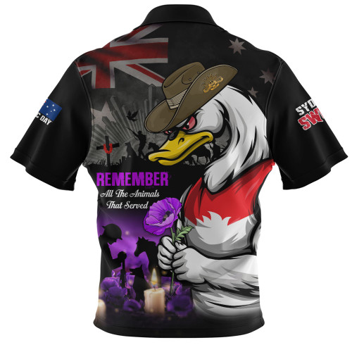 Sydney Swans Zip Polo Shirt Anzac Day In Memory Of Animals That Served