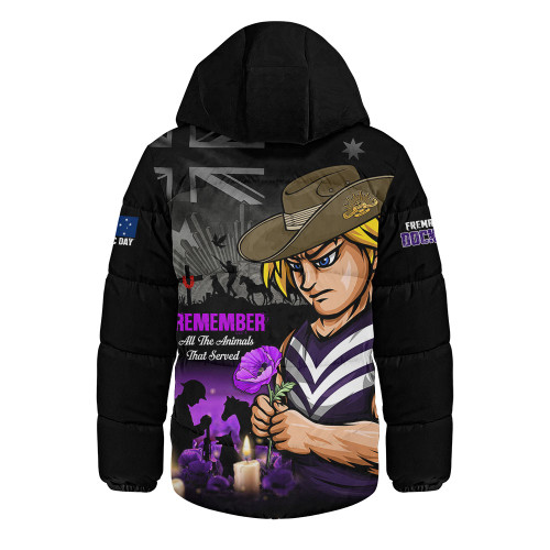 Fremantle Hooded Padded Jacket Anzac Day In Memory Of Animals That Served