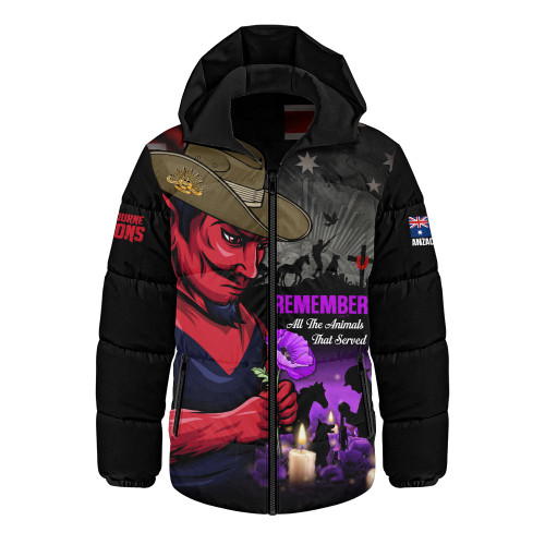 Melbourne Hooded Padded Jacket Anzac Day In Memory Of Animals That Served