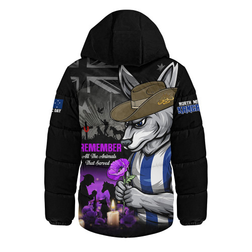 North Melbourne Hooded Padded Jacket Anzac Day In Memory Of Animals That Served