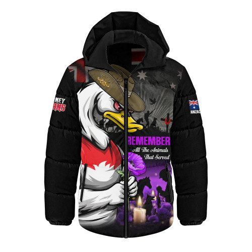 Sydney Swans Hooded Padded Jacket Anzac Day In Memory Of Animals That Served