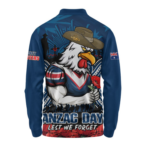 Sydney Roosters Long Sleeve Polo Shirt Anzac Day Pride Of Service Eternal Memory