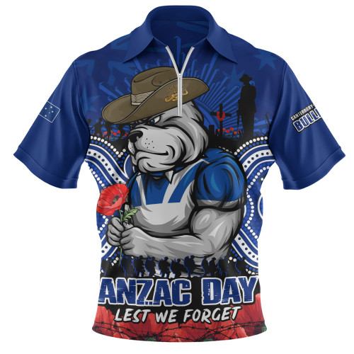 Canterbury-Bankstown Bulldogs Zip Polo Shirt Anzac Day Pride Of Service Eternal Memory