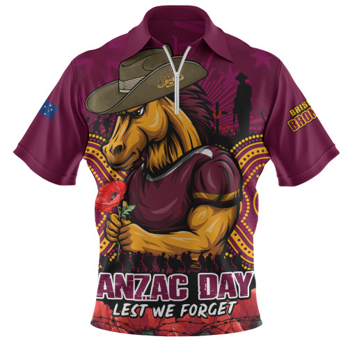 Brisbane Broncos Zip Polo Shirt Anzac Day Pride Of Service Eternal Memory