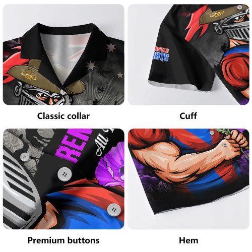 Newcastle Knights Hawaiian Shirt Anzac Day Purple Poppy And Animals That Served