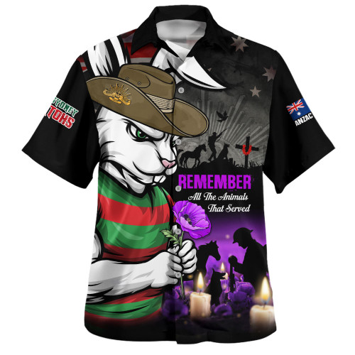 South Sydney Rabbitohs Hawaiian Shirt Anzac Day Purple Poppy And Animals That Served