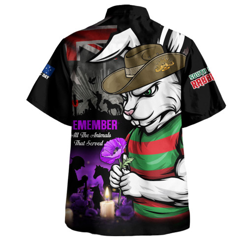 South Sydney Rabbitohs Hawaiian Shirt Anzac Day Purple Poppy And Animals That Served