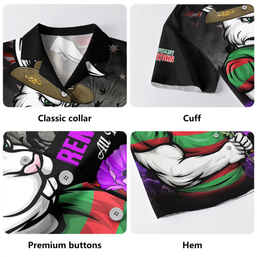 South Sydney Rabbitohs Hawaiian Shirt Anzac Day Purple Poppy And Animals That Served