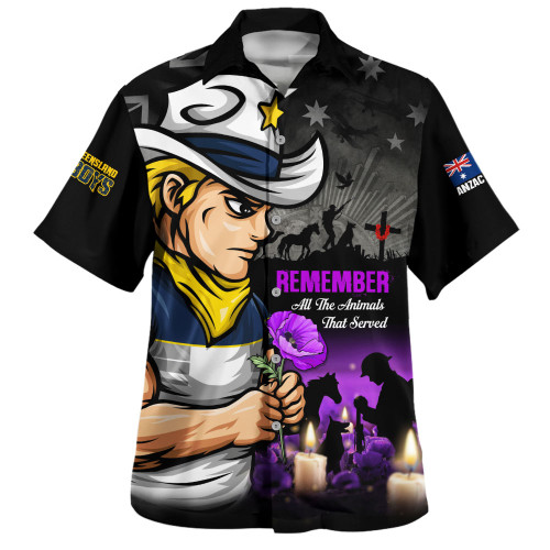 North Queensland Cowboys Hawaiian Shirt Anzac Day Purple Poppy And Animals That Served