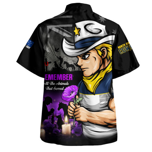 North Queensland Cowboys Hawaiian Shirt Anzac Day Purple Poppy And Animals That Served