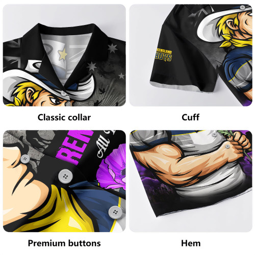 North Queensland Cowboys Hawaiian Shirt Anzac Day Purple Poppy And Animals That Served