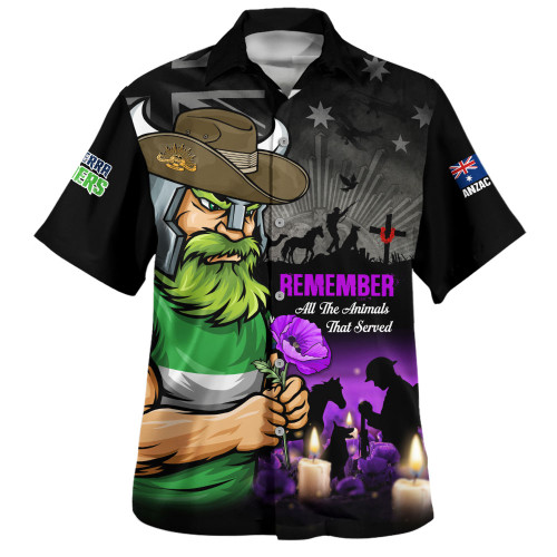 Canberra Raiders Hawaiian Shirt Anzac Day Purple Poppy And Animals That Served