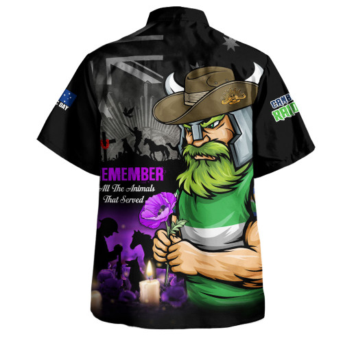 Canberra Raiders Hawaiian Shirt Anzac Day Purple Poppy And Animals That Served