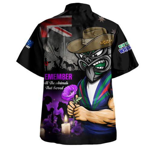 New Zealand Warriors Hawaiian Shirt Anzac Day Purple Poppy And Animals That Served