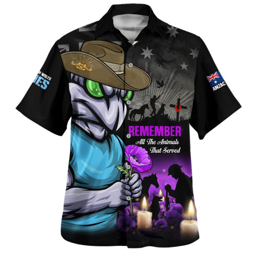 New South Wales Blues Hawaiian Shirt Anzac Day Purple Poppy And Animals That Served