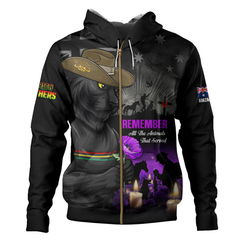 Penrith Panthers Hoodie Anzac Day Purple Poppy And Animals That Served