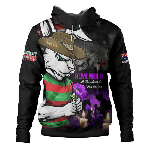 South Sydney Rabbitohs Hoodie Anzac Day Purple Poppy And Animals That Served