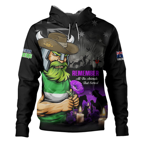 Canberra Raiders Hoodie Anzac Day Purple Poppy And Animals That Served