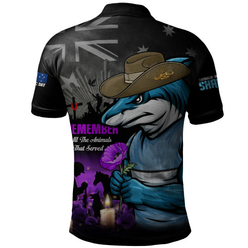 Cronulla-Sutherland Sharks Polo Shirt Anzac Day Purple Poppy And Animals That Served