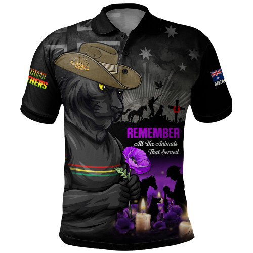 Penrith Panthers Polo Shirt Anzac Day Purple Poppy And Animals That Served