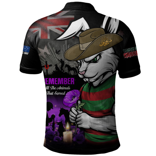 South Sydney Rabbitohs Polo Shirt Anzac Day Purple Poppy And Animals That Served
