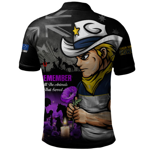 North Queensland Cowboys Polo Shirt Anzac Day Purple Poppy And Animals That Served