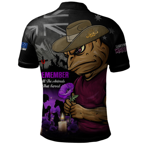 Queensland Maroons Polo Shirt Anzac Day Purple Poppy And Animals That Served