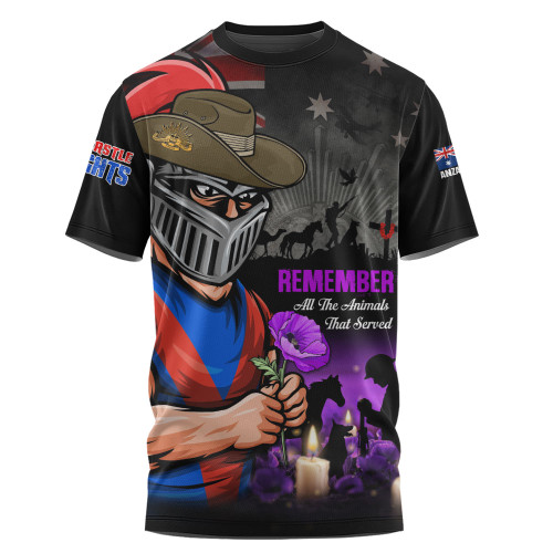 Newcastle Knights T-Shirt Anzac Day Purple Poppy And Animals That Served