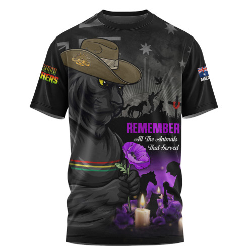 Penrith Panthers T-Shirt Anzac Day Purple Poppy And Animals That Served