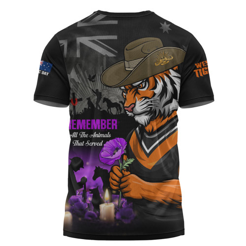 Wests Tigers T-Shirt Anzac Day Purple Poppy And Animals That Served