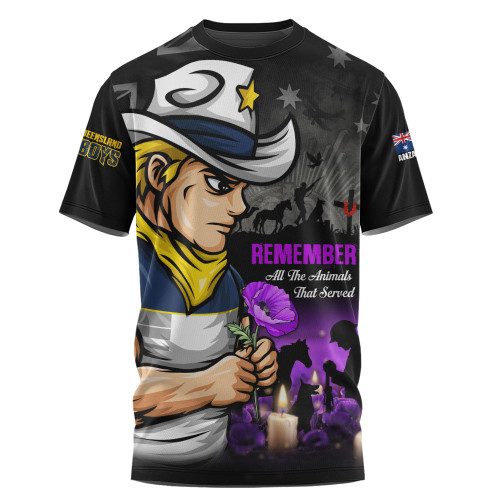 North Queensland Cowboys T-Shirt Anzac Day Purple Poppy And Animals That Served