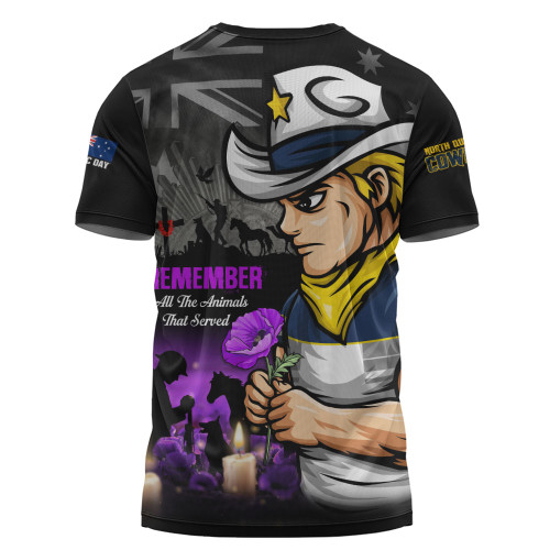 North Queensland Cowboys T-Shirt Anzac Day Purple Poppy And Animals That Served