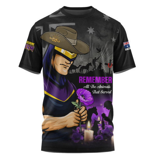 Melbourne Storm T-Shirt Anzac Day Purple Poppy And Animals That Served