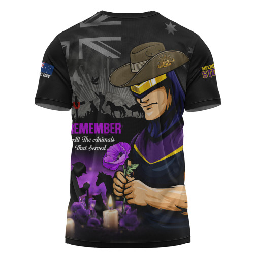 Melbourne Storm T-Shirt Anzac Day Purple Poppy And Animals That Served