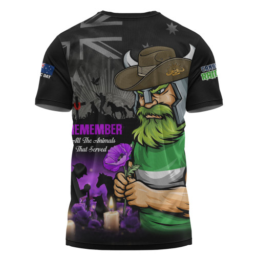Canberra Raiders T-Shirt Anzac Day Purple Poppy And Animals That Served