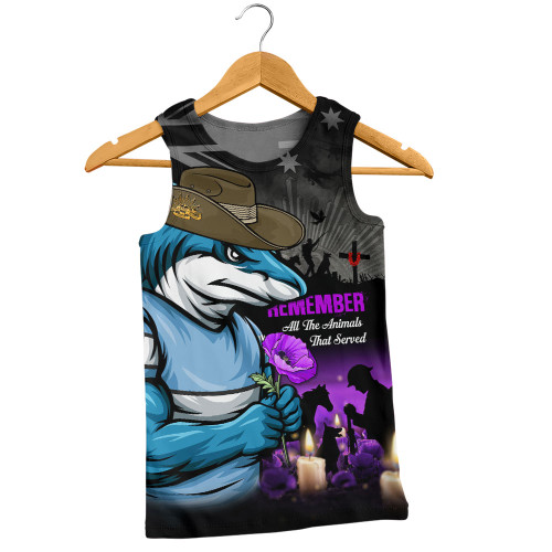 Cronulla-Sutherland Sharks Men Singlet Anzac Day Purple Poppy And Animals That Served