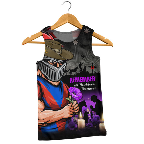 Newcastle Knights Men Singlet Anzac Day Purple Poppy And Animals That Served