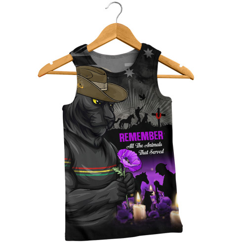 Penrith Panthers Men Singlet Anzac Day Purple Poppy And Animals That Served