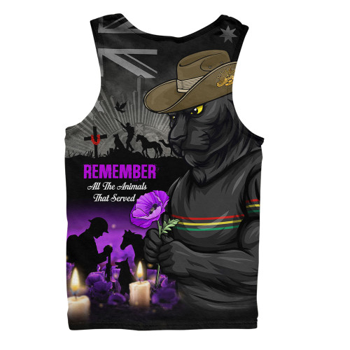 Penrith Panthers Men Singlet Anzac Day Purple Poppy And Animals That Served