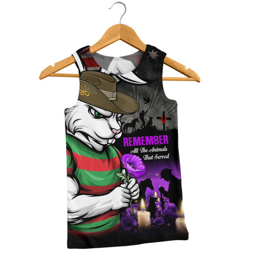 South Sydney Rabbitohs Men Singlet Anzac Day Purple Poppy And Animals That Served
