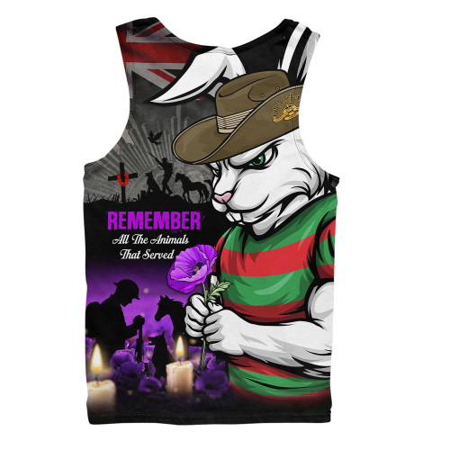 South Sydney Rabbitohs Men Singlet Anzac Day Purple Poppy And Animals That Served