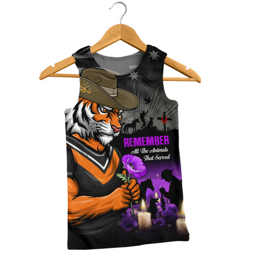 Wests Tigers Men Singlet Anzac Day Purple Poppy And Animals That Served
