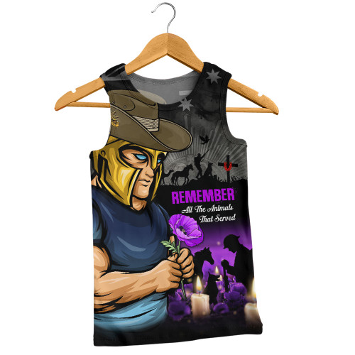 Gold Coast Titans Men Singlet Anzac Day Purple Poppy And Animals That Served