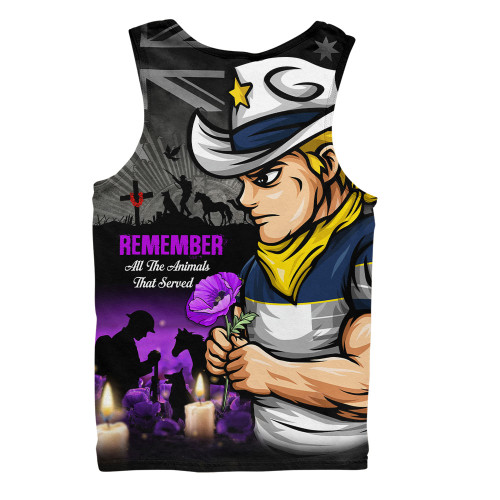 North Queensland Cowboys Men Singlet Anzac Day Purple Poppy And Animals That Served